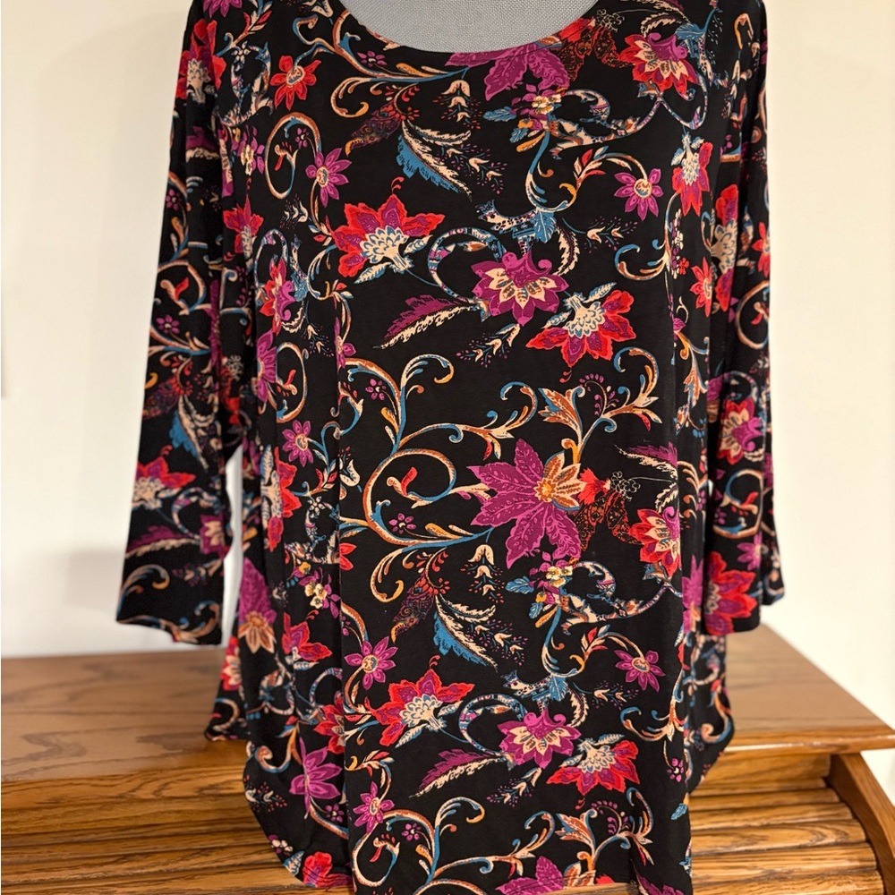 PHILOSOPHY Women’s Floral print Black 3/4 sleeve Top plus size 2X